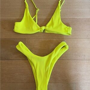 SHEIN Neon Yellow Ribbed Two-Piece Bikini Set
